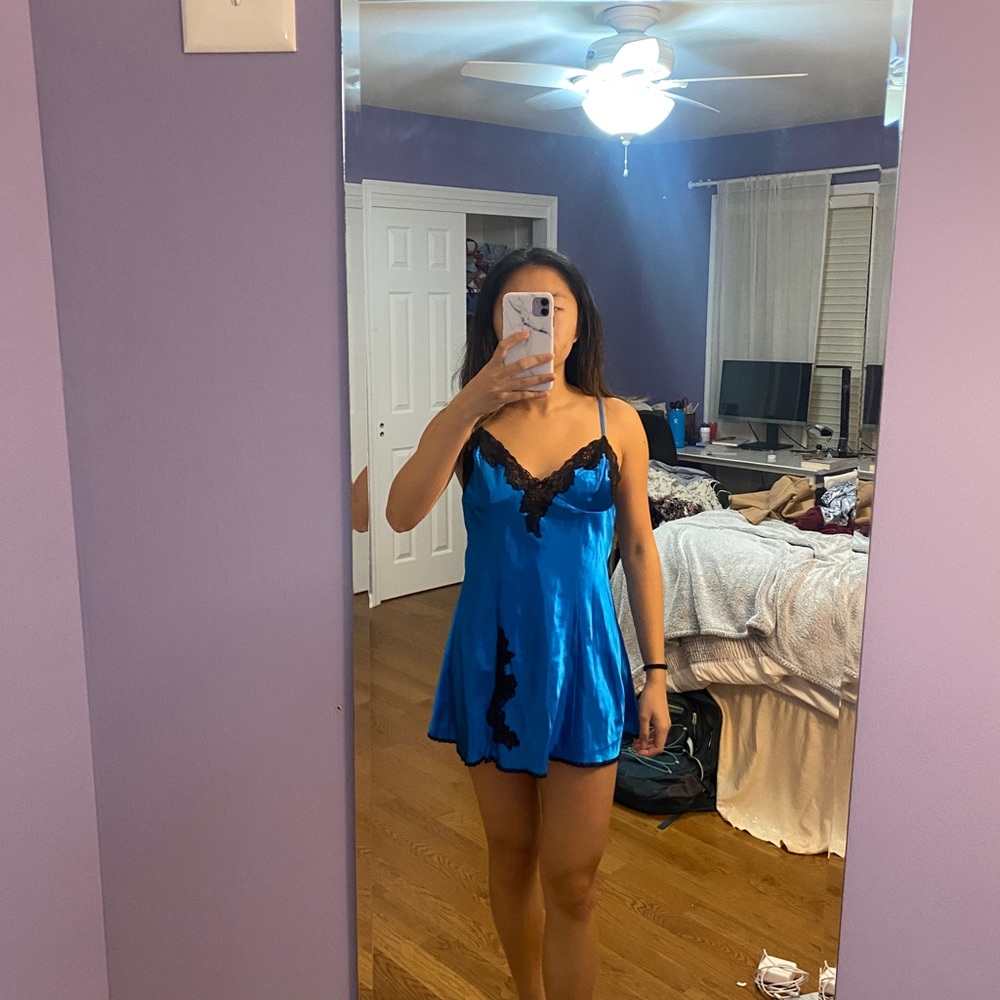 NWOT blue and black lace vintage slip